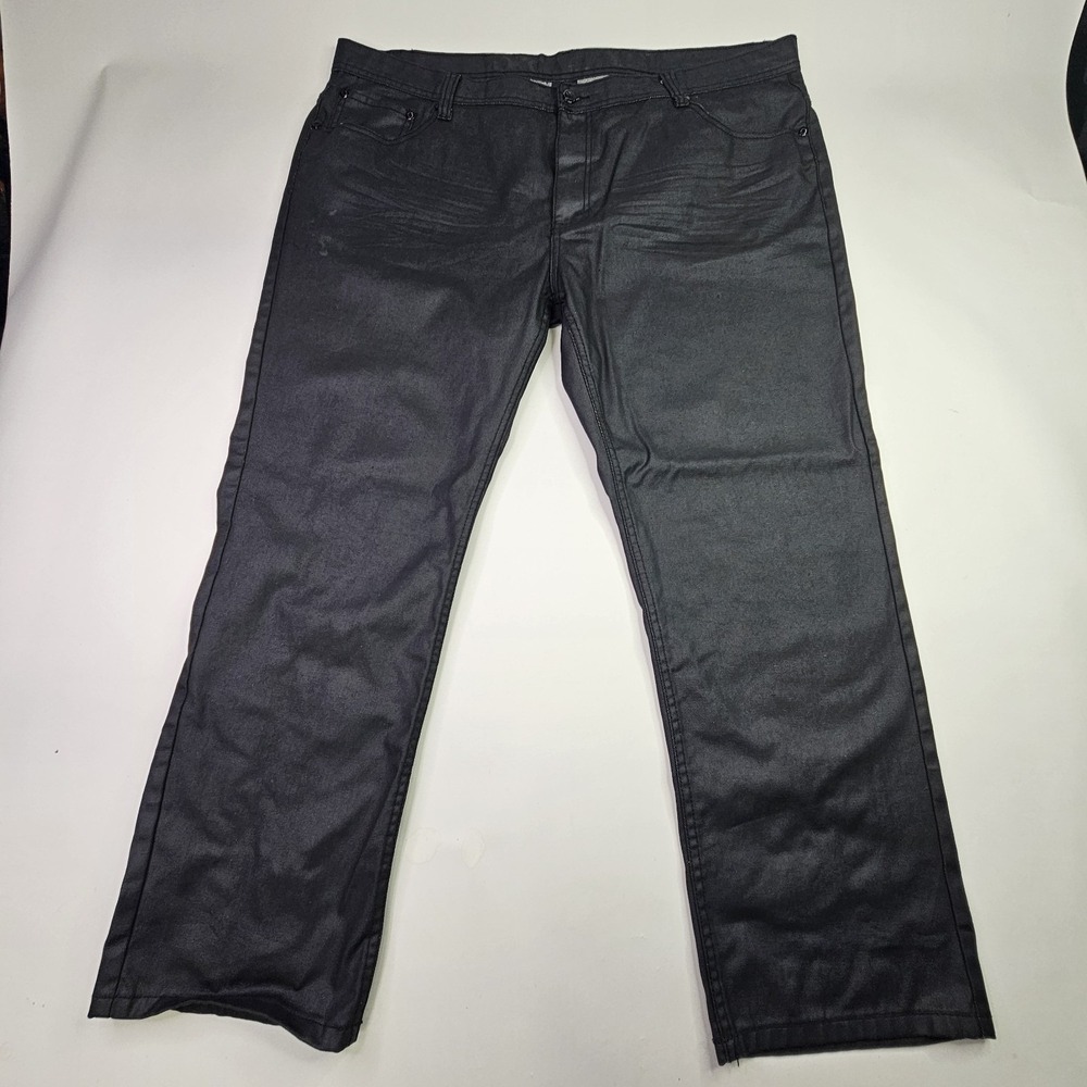 Akademiks Men's Coated Denim Jeans 46x32 Black Straight Leg Heavyweight Y2K